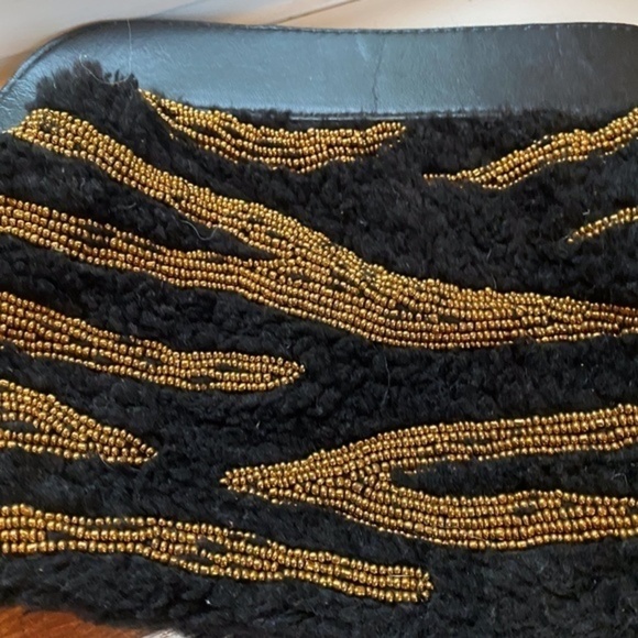 Anthropologie Black Sherpa Gold Beaded Clutch - Picture 4 of 5